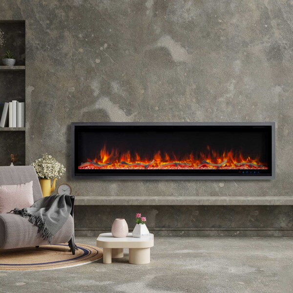 Slim grey electric fireplace